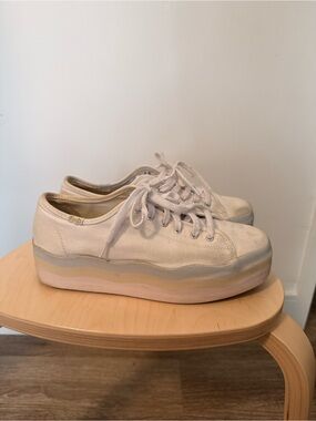 Keds Platform Lace-Up Sneakers in Cream and Gray